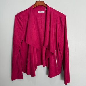 Bagatelle Collection Magenta Pink Faux Suede Draped Open Front Jacket Large
